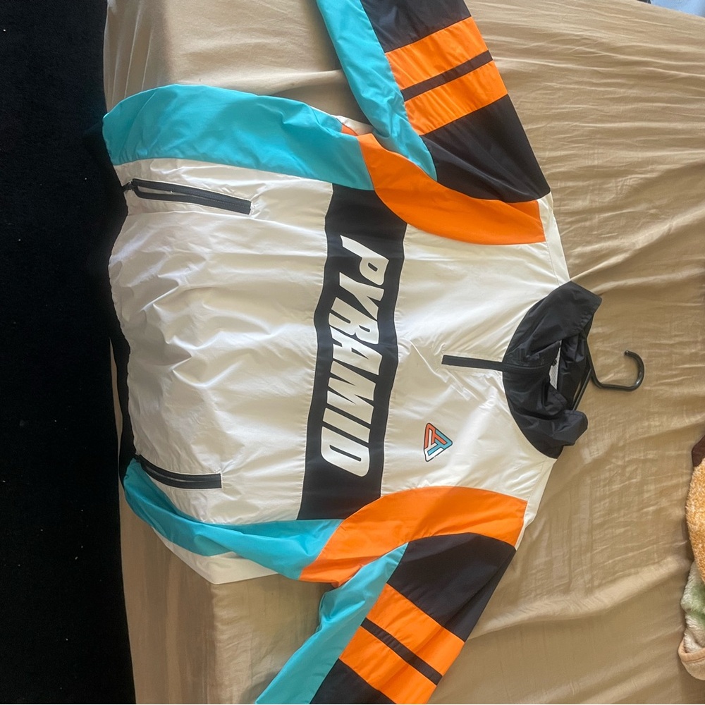 Black Pyramid White and Orange Bomber Jacket